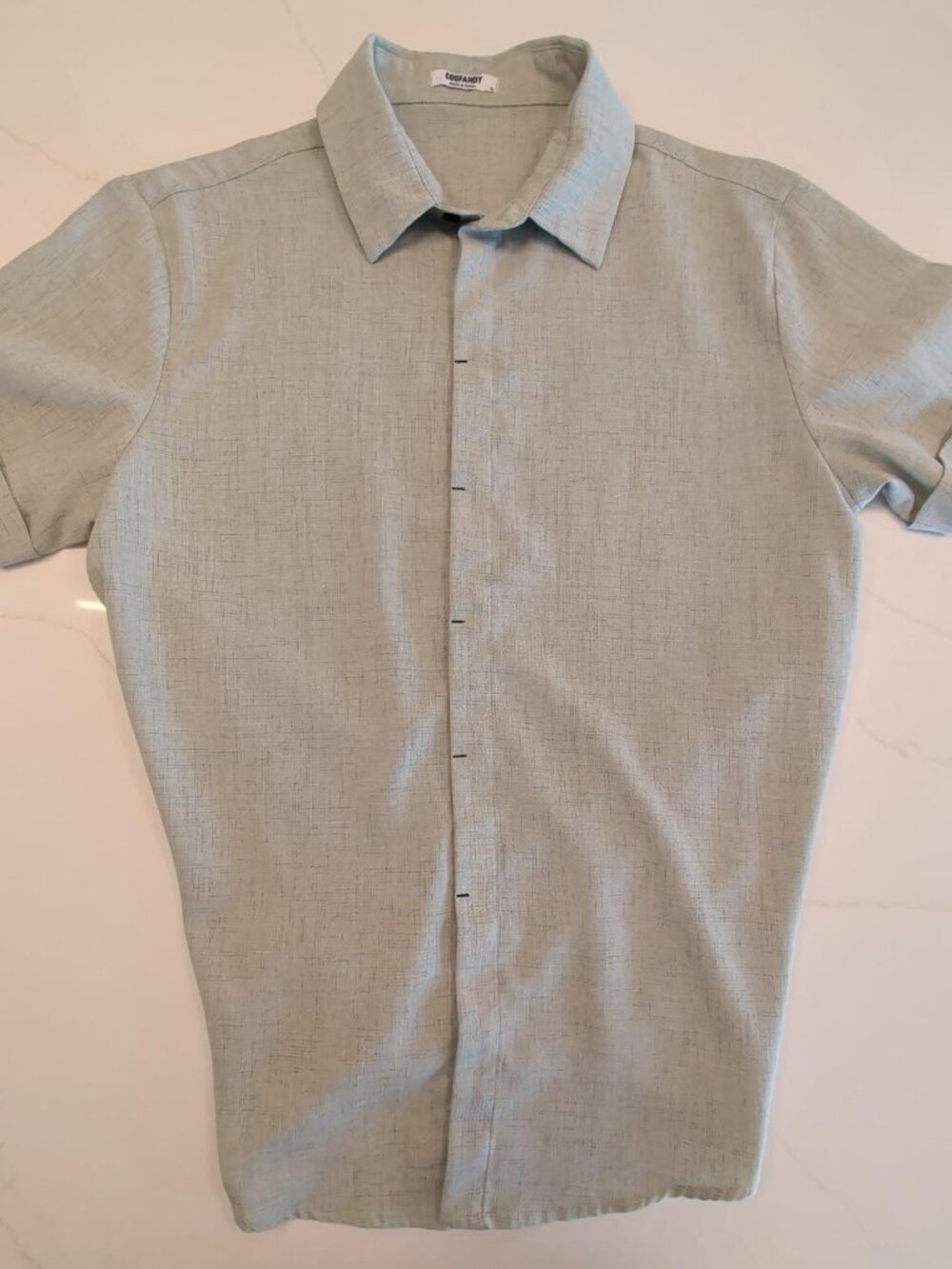 Coofandy Linen Blend Button up Short-Sleeve Shirt Beach Summer Textured Nautral